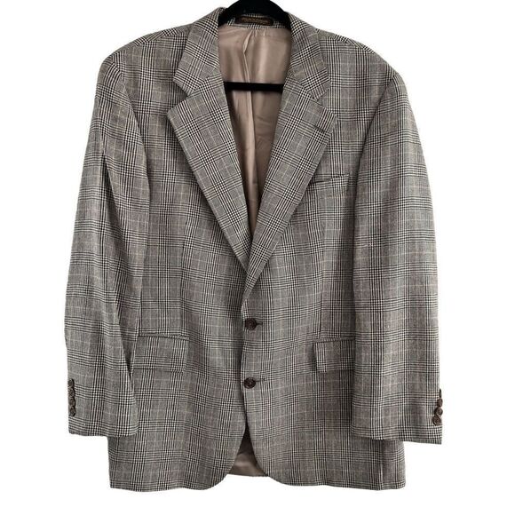 Chaps Ralph Lauren Glen Plaid Beige Sport Coat Blazer Jacket Silk Wool Blend 42R - Picture 1 of 7